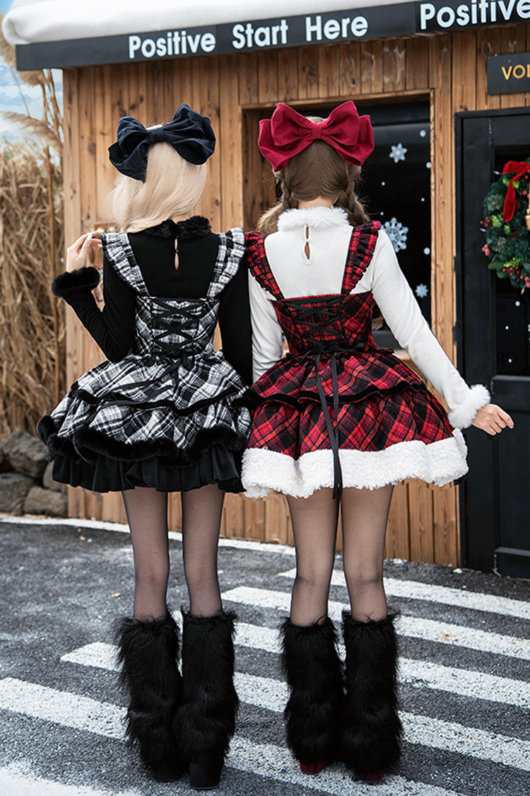 Letters & Poems · Snowy Night Serenade Triple-Layered Print Ruffle Bowknot Sweet Lolita Jsk Dress Set 2 Colors