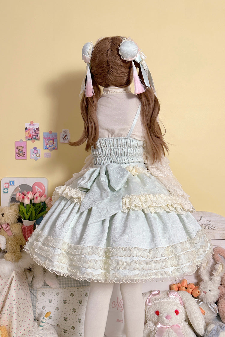 Good Night, Peach Sleeveless Multi-Layered Ruffled Bow Lace Sweet Chinese Style Lolita Jsk Dress 3 Colors