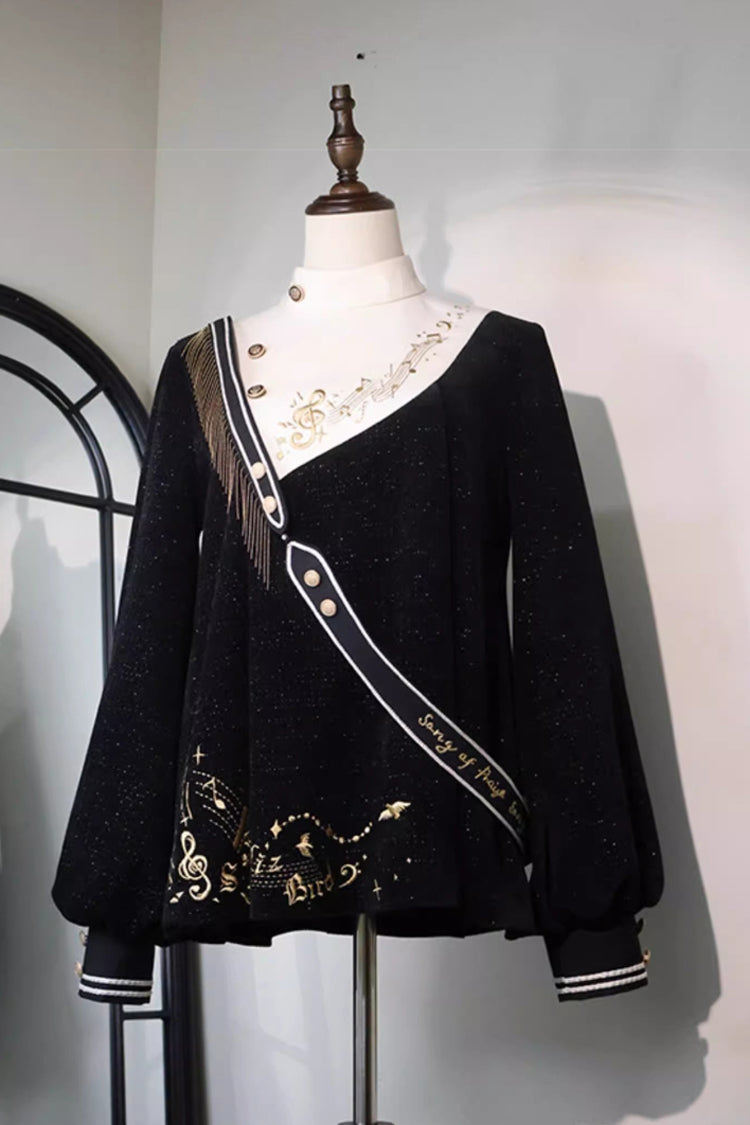 Black Song Of Tomorrow Long Sleeves Embroidery Asymmetric Gothic College Style Ouji Lolita Full Set