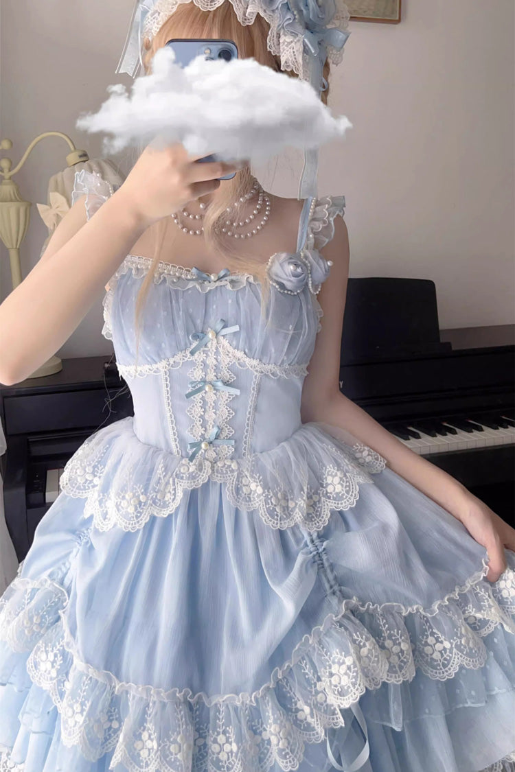 Blue Multi-layer Annie's Tea Party Ruffle Hanayome Sweet Lolita Jsk Dress