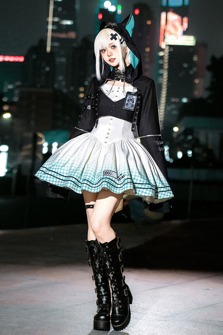 Black/White Electronic Cat Print Future Suit Gothic Cool Lolita Dress