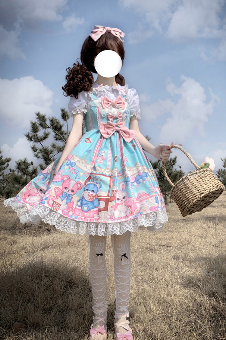 Green Doll Playground Print Ruffle Bowknot Sweet Lolita Jsk Dress