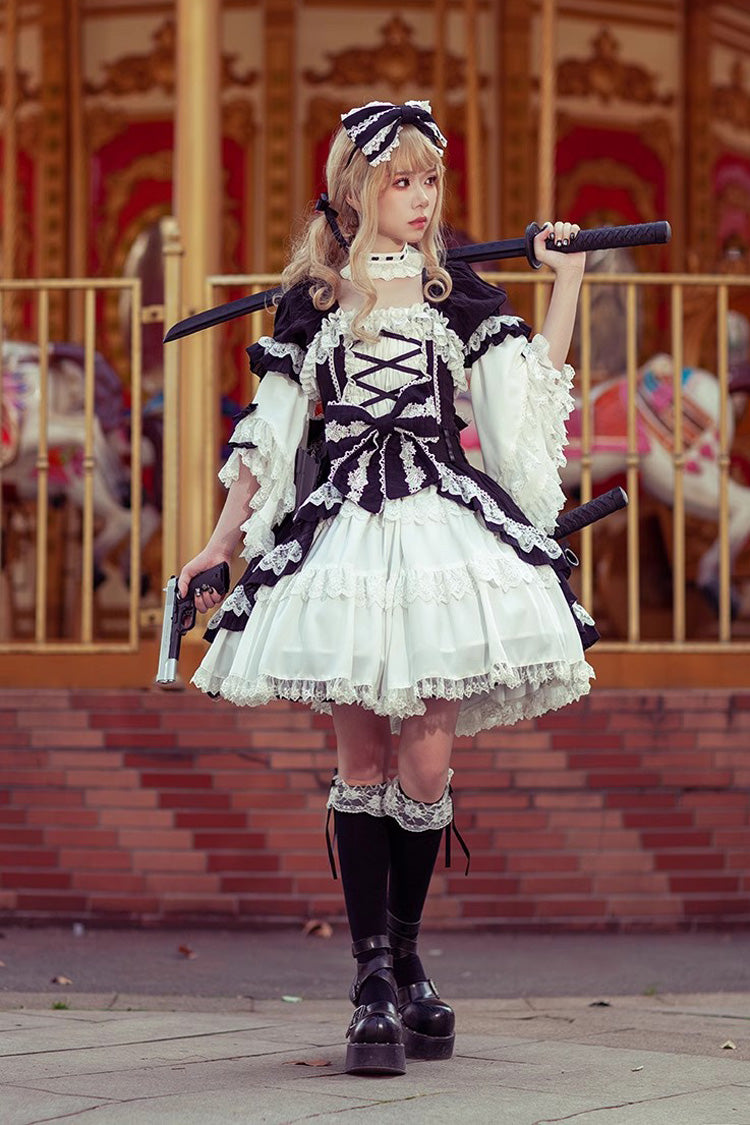 White/Black Short Sleeves Cardigan Bowknot Doll Sweet Lolita Dress