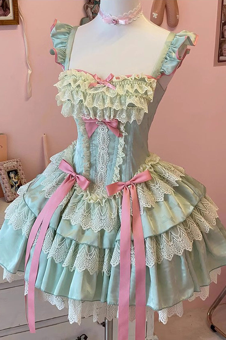 Green Mints Multi-Layered Ruffle Bowknot Lace Sweet Ballet Lolita Dress