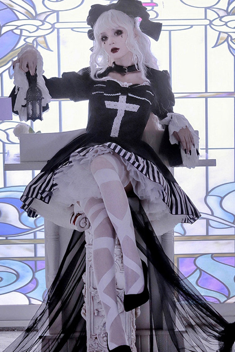 Original Dark Velvet Gothic Lolita OP Dress With Two-Piece Design For Halloween