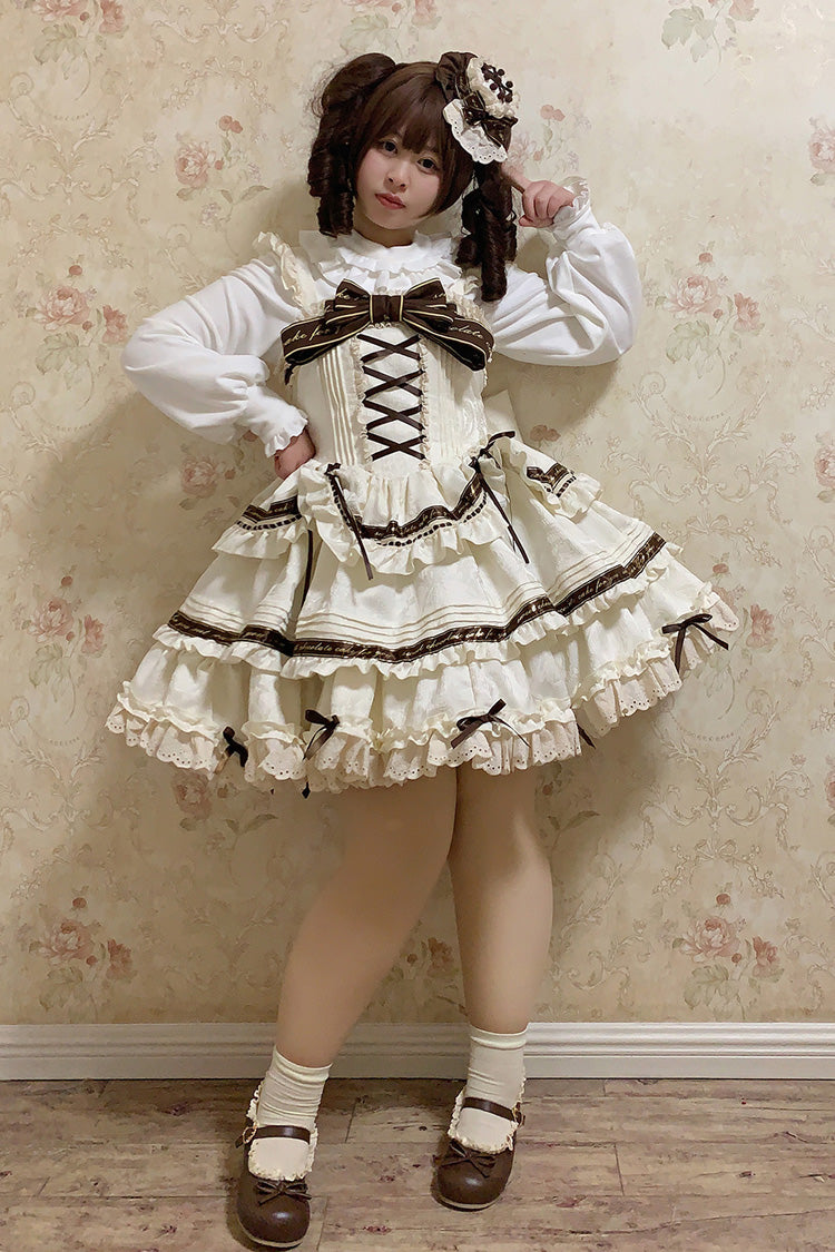 Ivory Chocolate Sleeveless Double-Layered Ruffle Bowknot Sweet Plus Size Lolita Jsk Dress