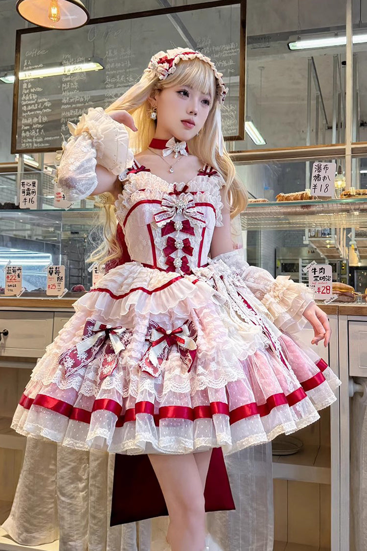 Pink Moonstone Sleeveless Ruffle Embroidery Bowknot Lace Fishbone Sweet Princess Lolita Dress