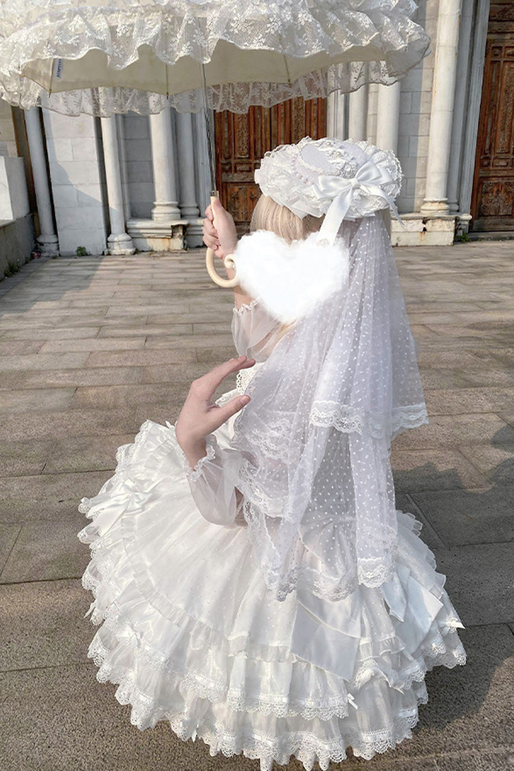 White Flory Butterfly Double-Layered Ruffle Bowknot Lace Lace-Up Sweet Ballet Lolita Jsk Dress