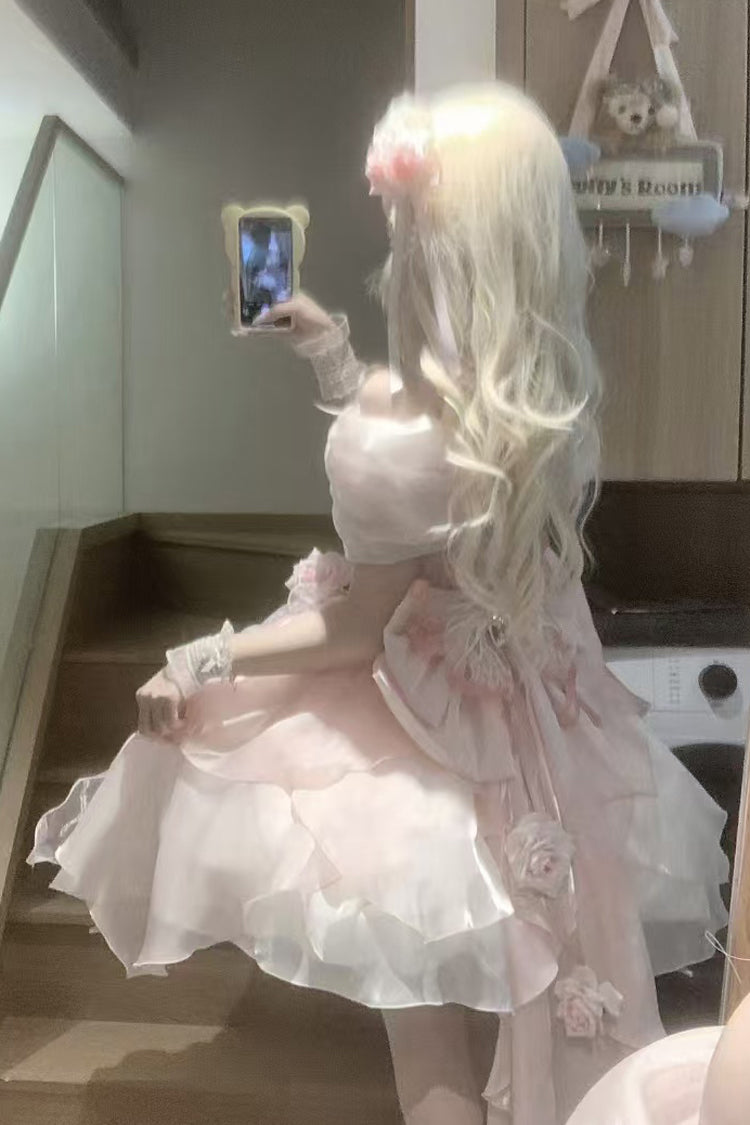 Heartbeat Off Shoulder Multi-Layered Ruffle Bowknot Lace Princess Gorgeous Dream Sweet Lolita Dress 2 Colors