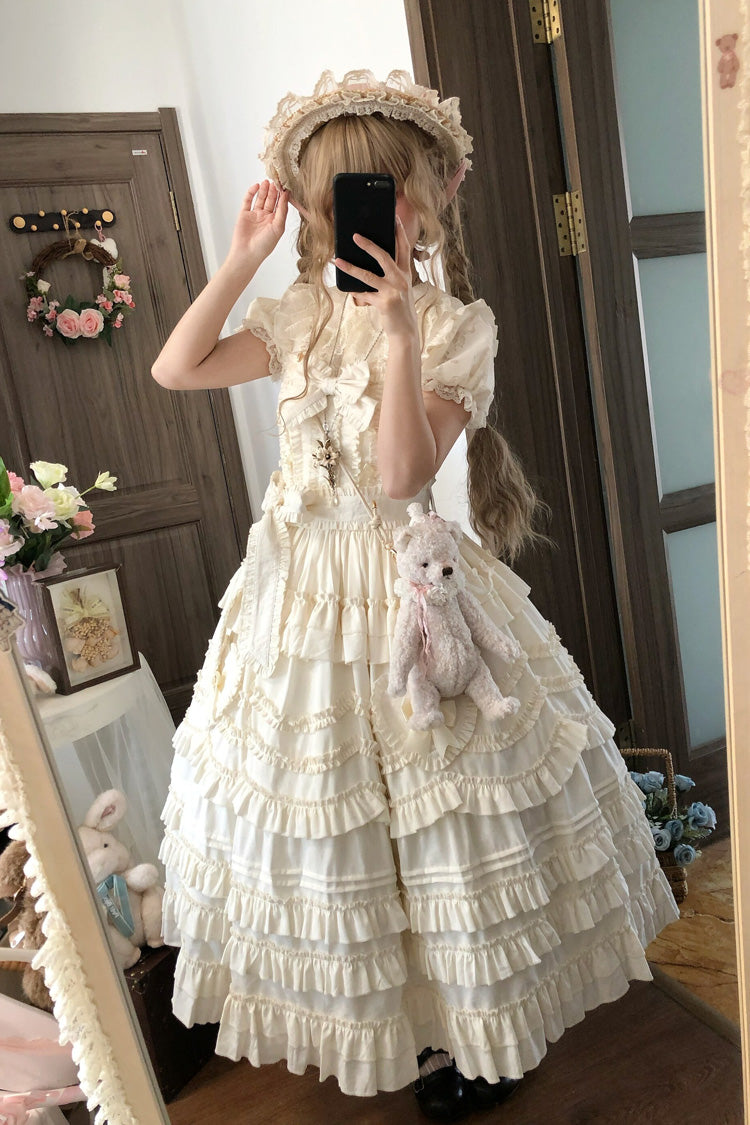 Apricot Heart In Love Multi-Layered Ruffled Bow Sweet Lolita Jsk Dress