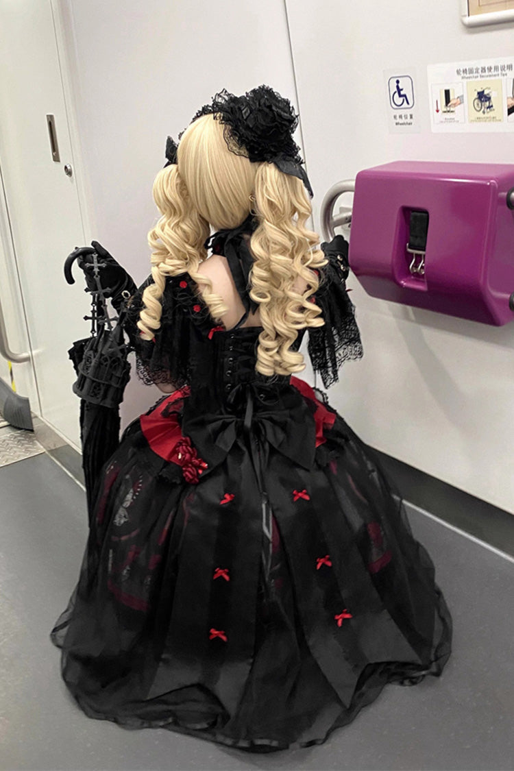 Red Dark Moon Corridor Print Embroidery Gothic Lolita Dress Skirt