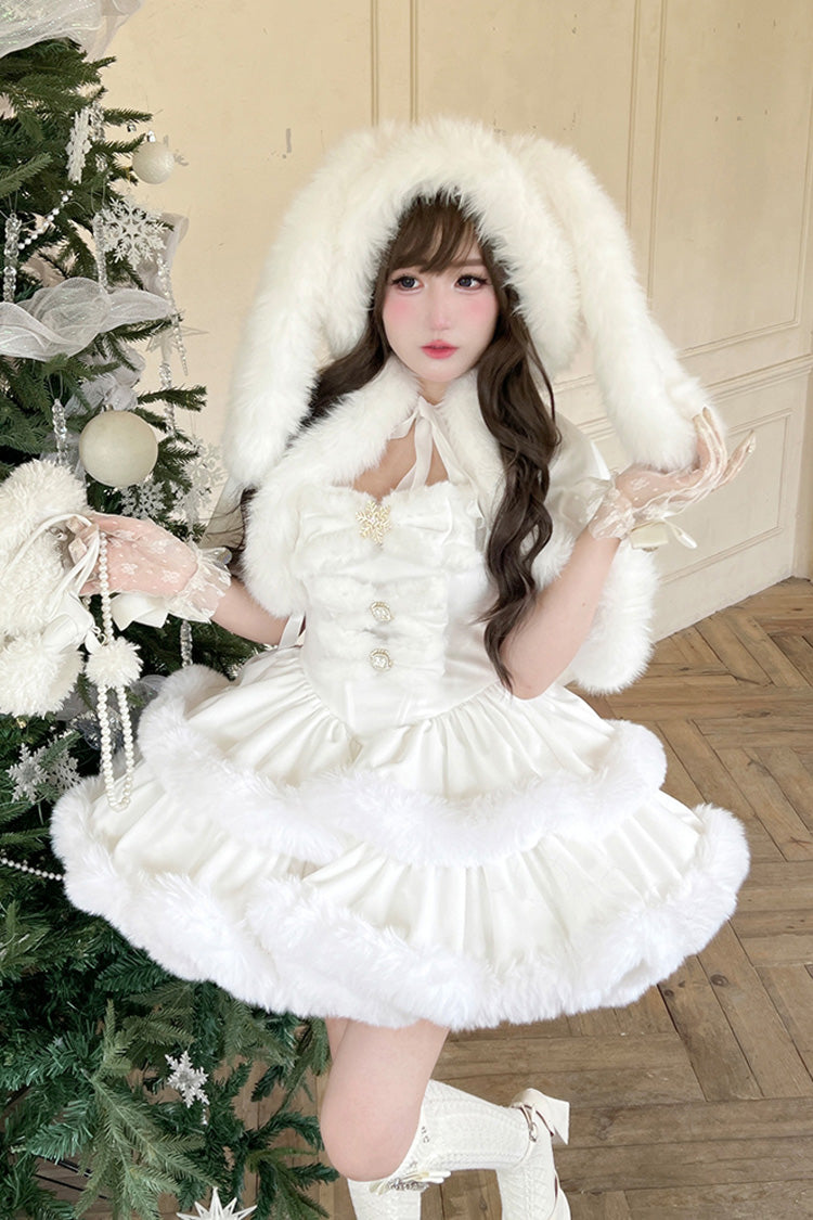 White Holiday Double-Layered Bowknot Sweet Princess Lolita Strapless Dress