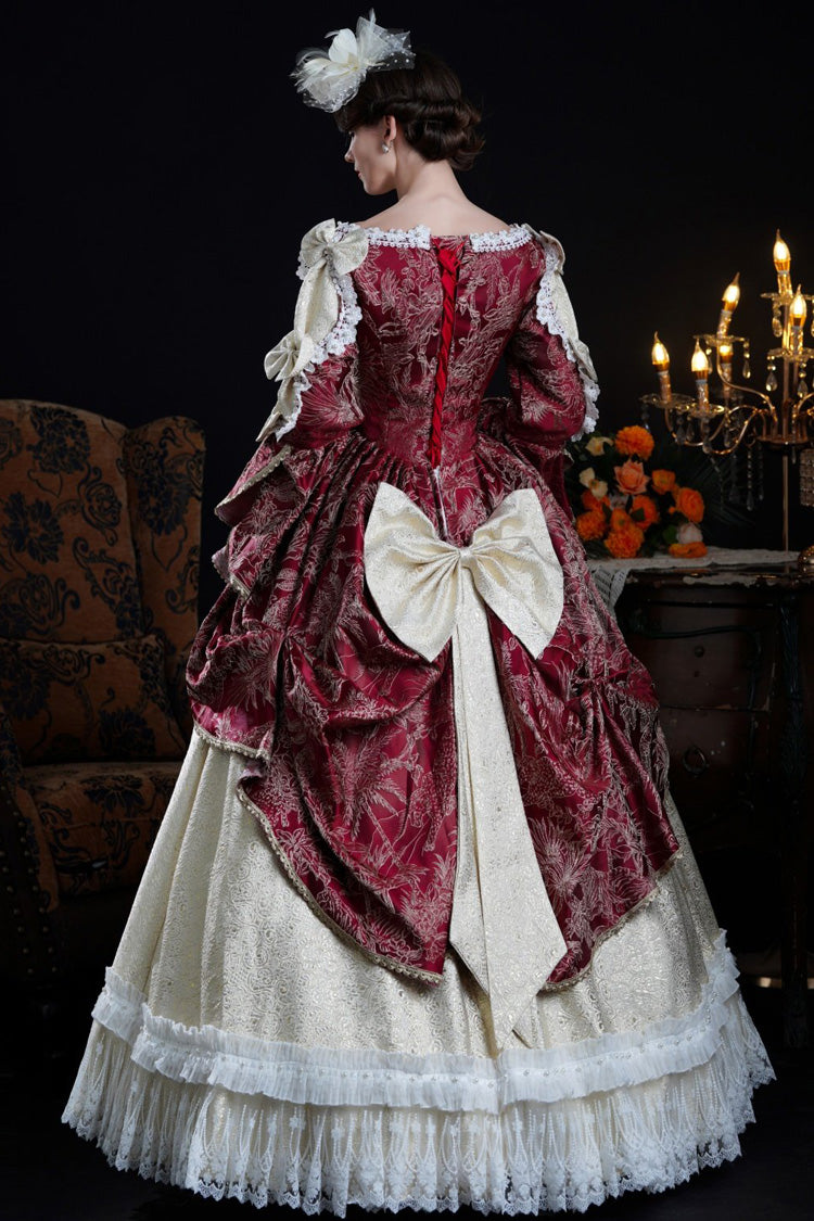 Wine/Ivory Long Hime Sleeves Lace-Up Classic Vintage Palace Lolita Victorian Dress