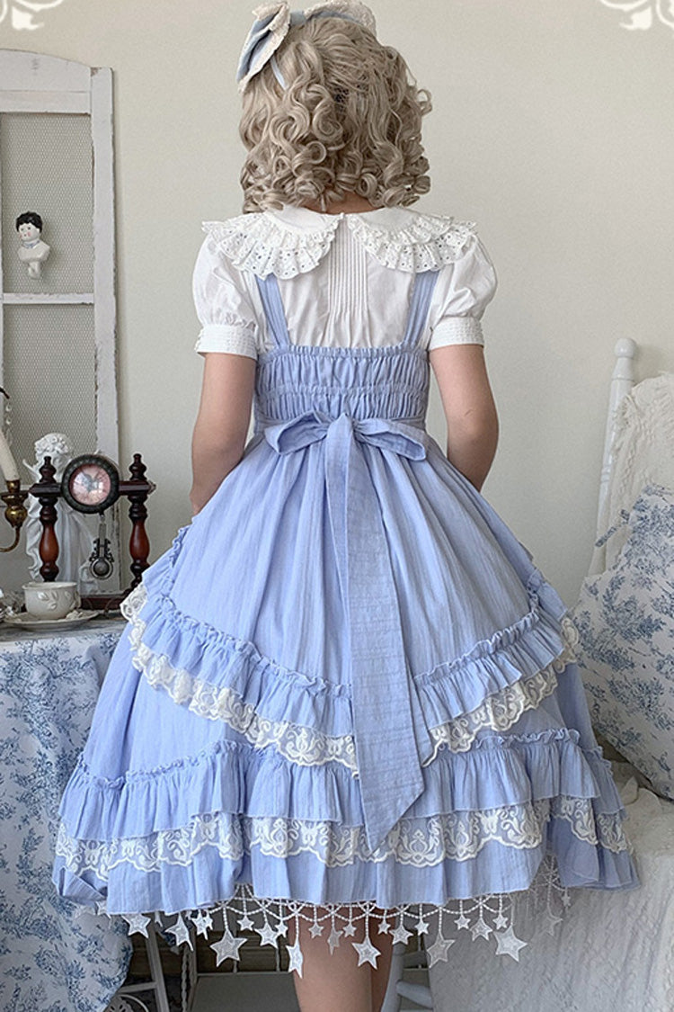 Blue Headbow Lace Ruffled Hanayome Sweet Lolita JSK Tiered Dress