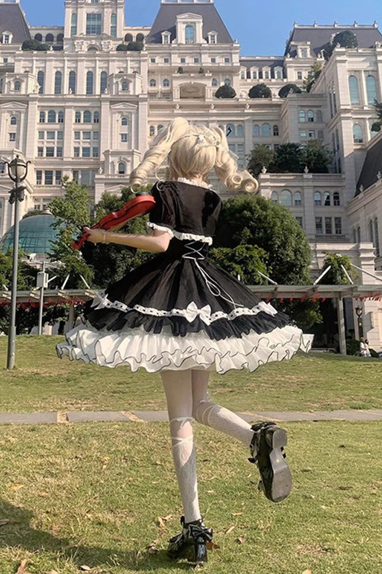 White/Black Multi-layer Ruffle Cardigan Bowknot Sweet Princess Lolita Jsk Dress