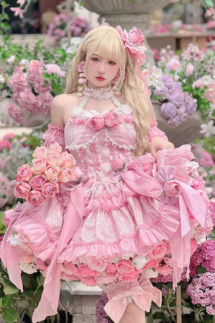 Gem Princess Fish Bone Detached Hime Sleeves Sweet Lolita Princess Dress Set 2 Colors