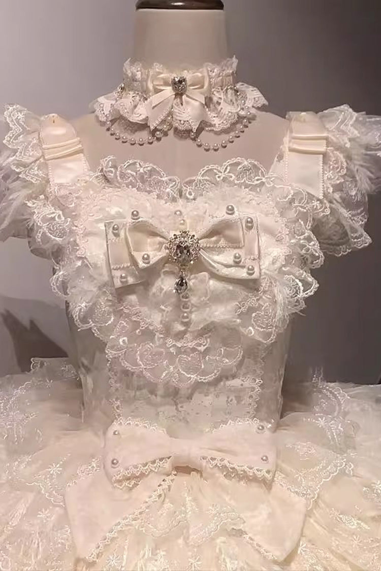 Apricot Ballad of Feathers Sleeveless Multi-Layered Ruffle Hanayome Bowknot Sweet Lolita Jsk Dress