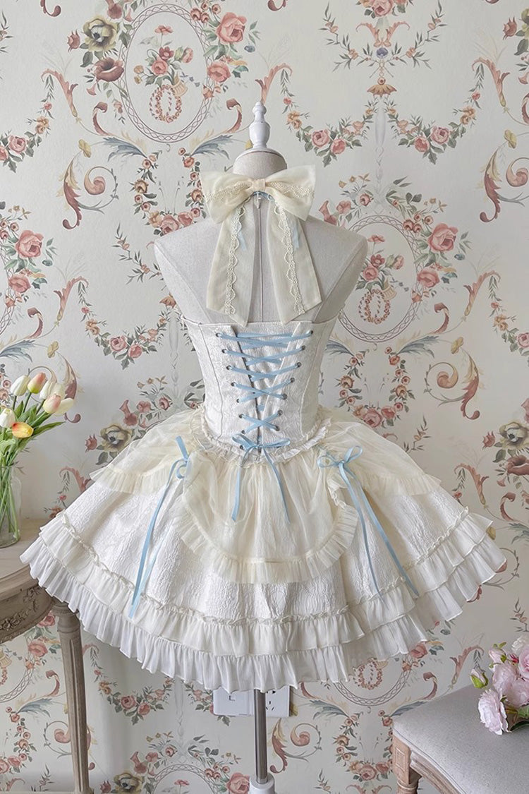 Blue/Ivory Tube Top Sleeveless Ruffle Bowknot Gothic Lolita Jsk Tiered Dress