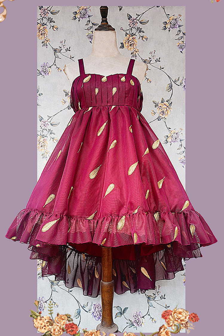 Feather Snowflake Embroidery Print Sleeveless Ruffle Bowknot Sweet Lolita Jsk Dress 3 Colors