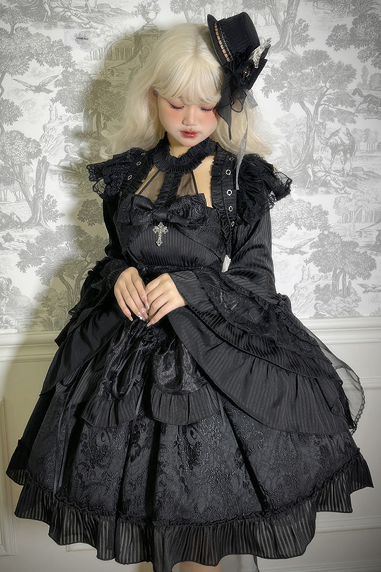 Solid Color The Mystery of The Doll Halterneck Ruffle Bowknot Drawstring Gothic Lolita Dress 4 Colors
