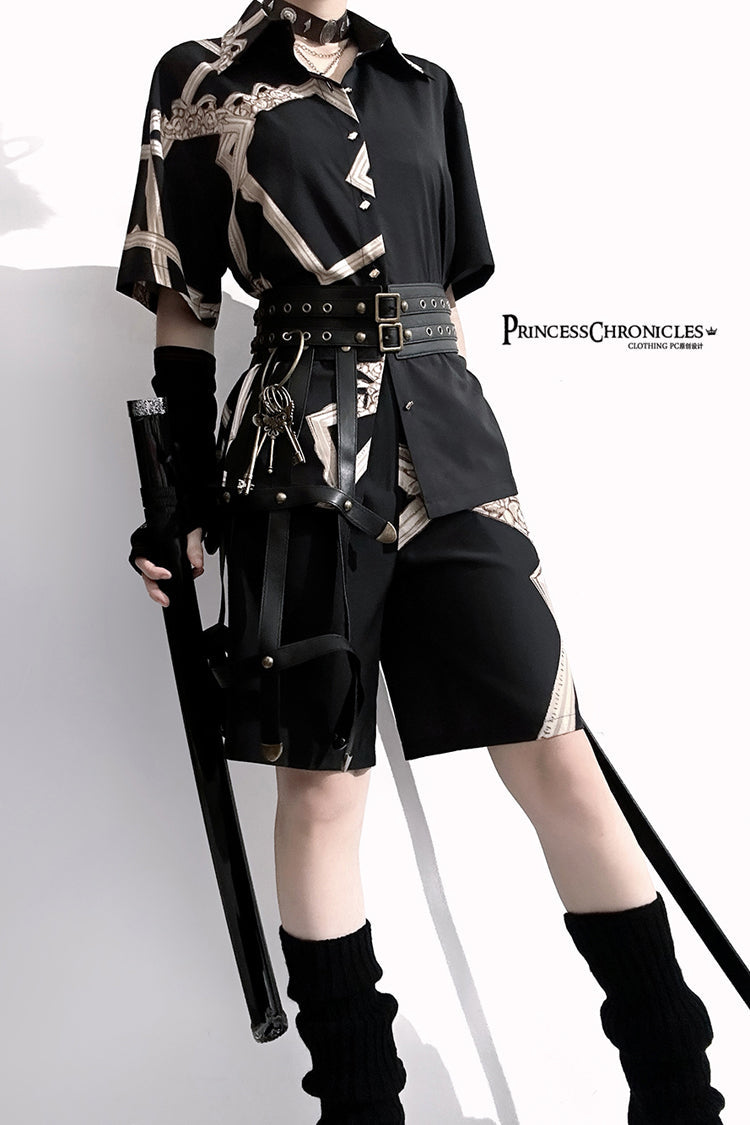 Black Dream Void Mirror Print Ouji Fashion Prince Handsome Lolita Blouse