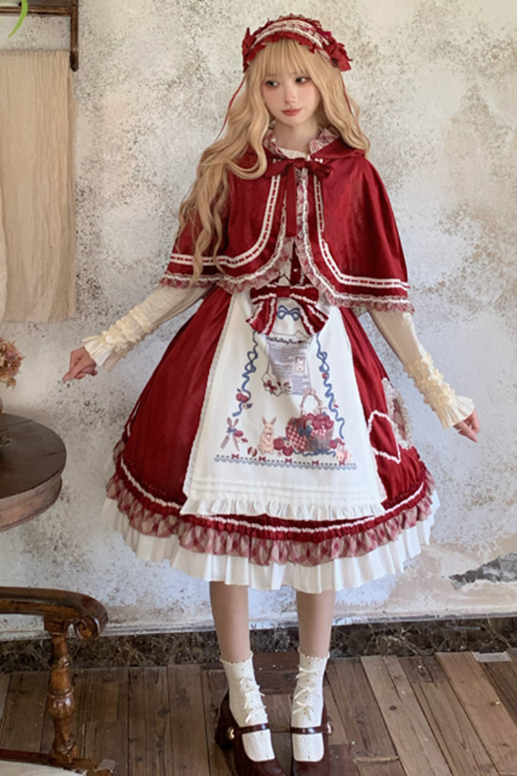 Wine Red Little Red Riding Hood Ruffle Bowknot Sweet Lolita Jsk Dress