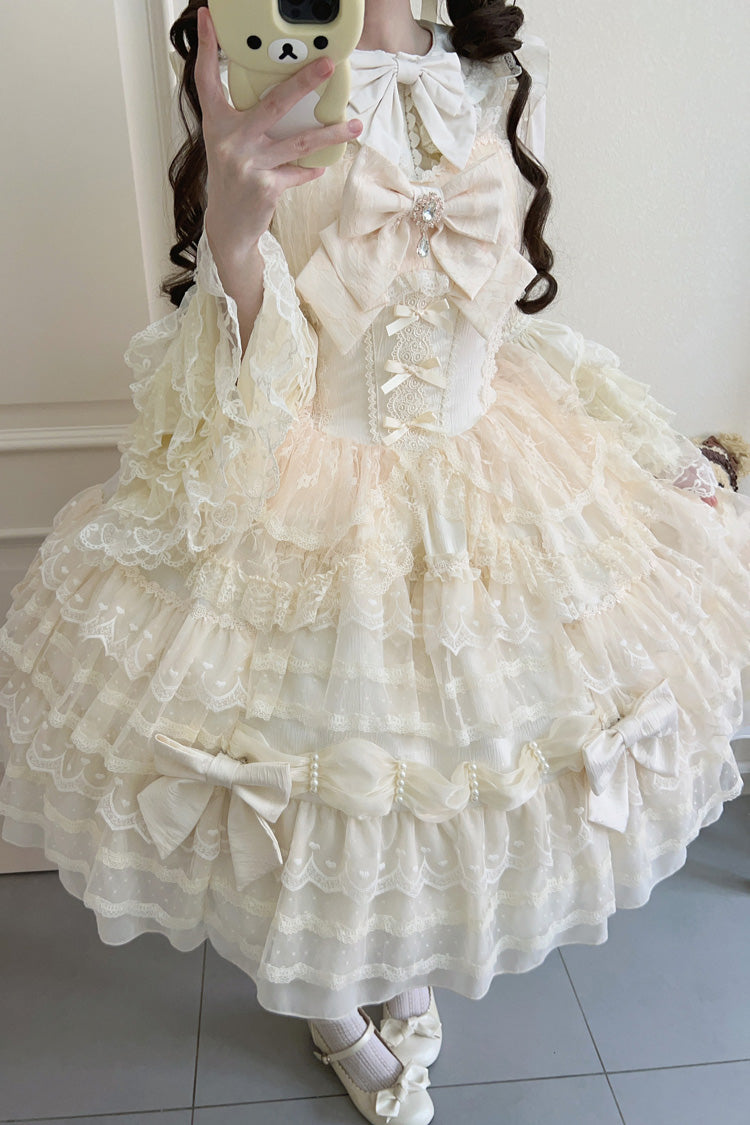 Beige Dream Prologue Doll Multi-Layered Bowknot Lace Sweet Princess Lolita Dress