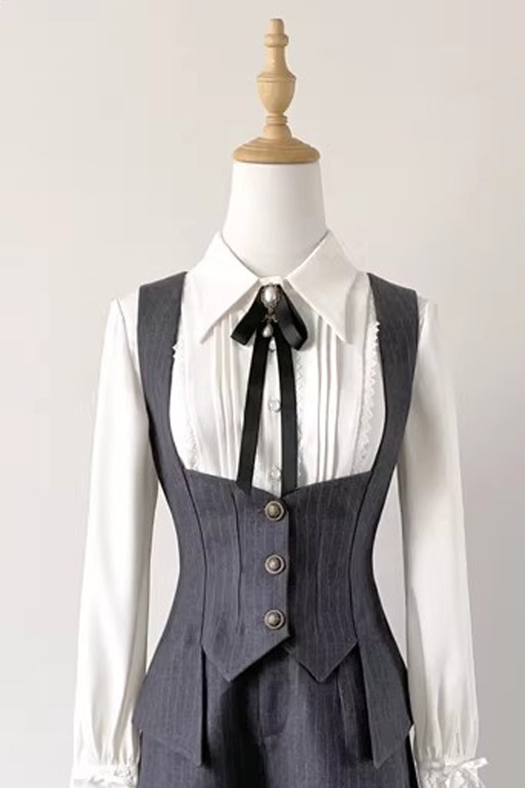 Grey Griffin's Pact Bust Support Striped Printed Gothic Ouji Lolita Shorts Vest Set