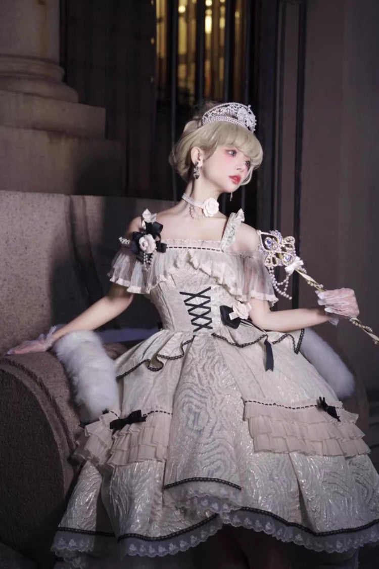 Ivory/Black Tycoon's Daughter Ruffle Bowknot Sweet Elegant Princess Lolita Jsk Dress
