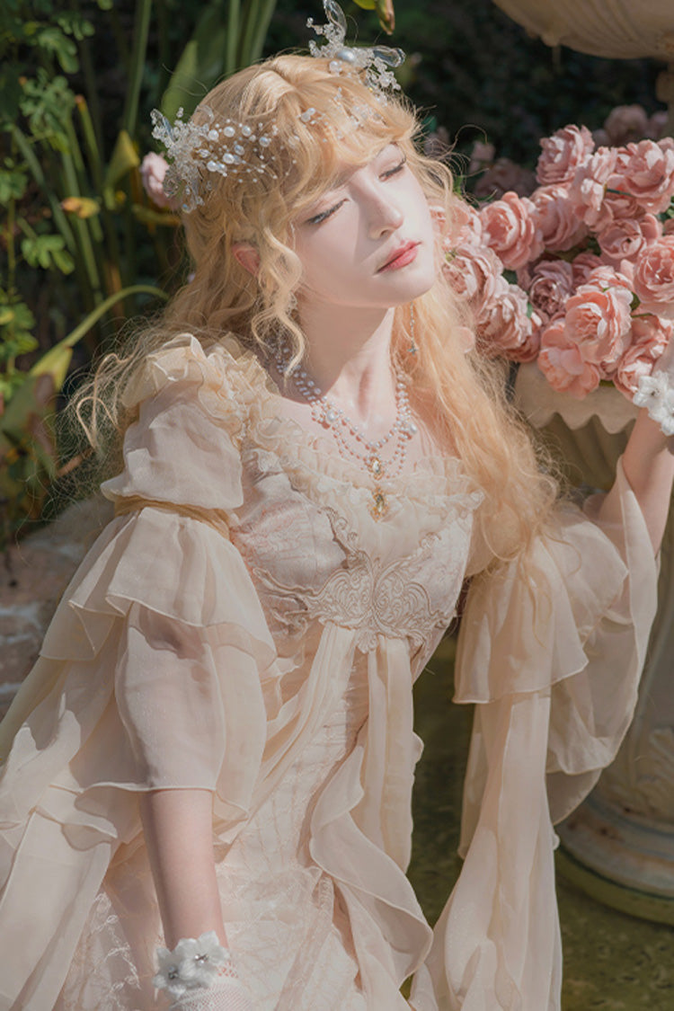Pink Bathing in the Light Short Sleeves Ruffle Embroidery Lace Sweet Elegant Lolita Dress