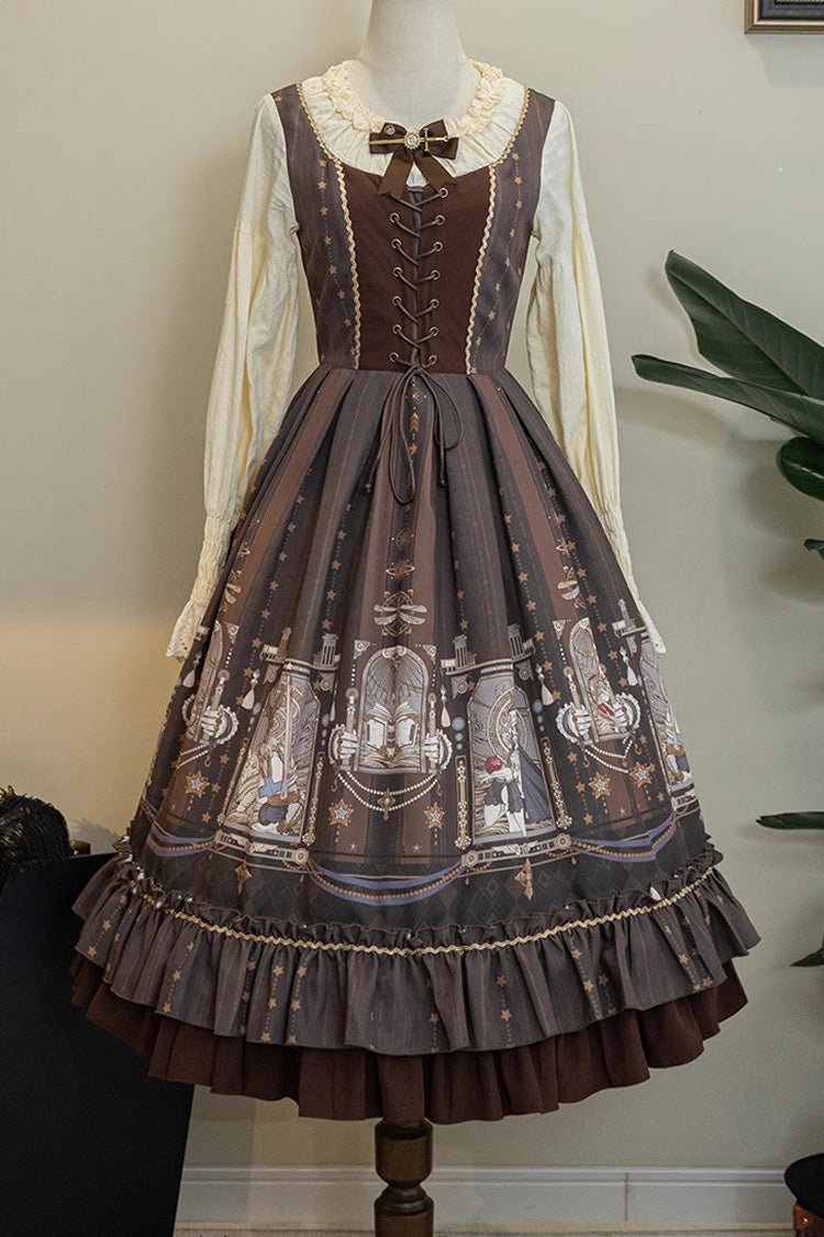 Demon Hunting Notes Long Lantern Sleeves Print Ruffle Sweet Elegant Lolita Dress 2 Colors