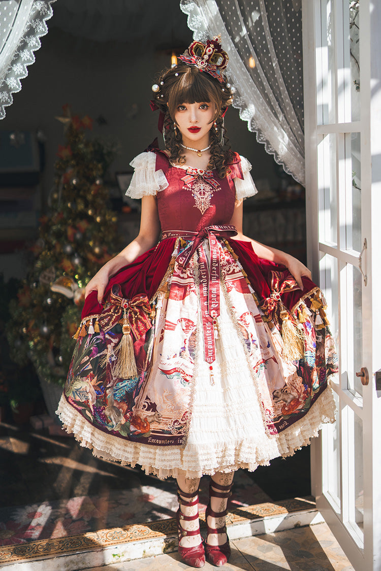 Red Kaleidoscope of Dreams Flying Sleeves Print Embroidery Cardigan Bowknot Classic Vintage Gorgeous Lolita Dress