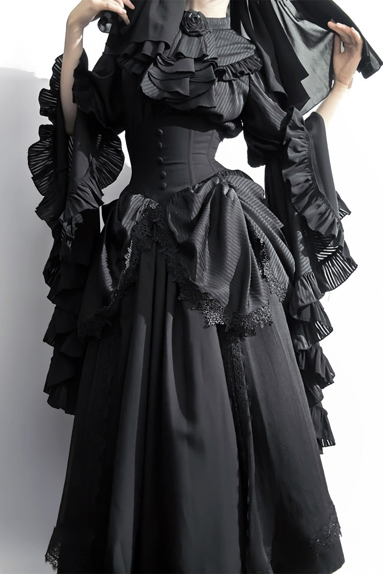Black Sleepwalking Long Hime Sleeves Stitching Lace Plus Size Gothic Elegant Lolita Skirt Set