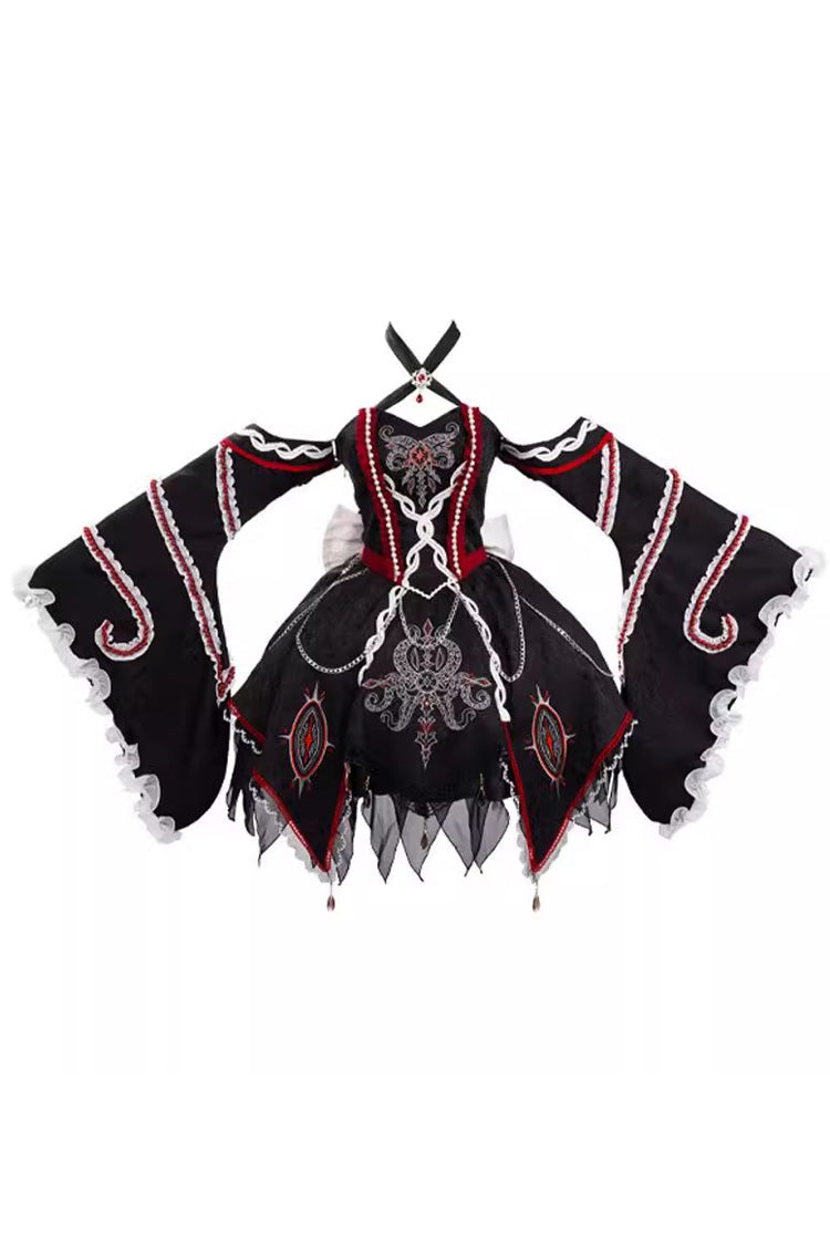 Black Phantom Devourer Off Shoulder Long Hime Sleeves Print Embroidery Gothic Lolita Dress