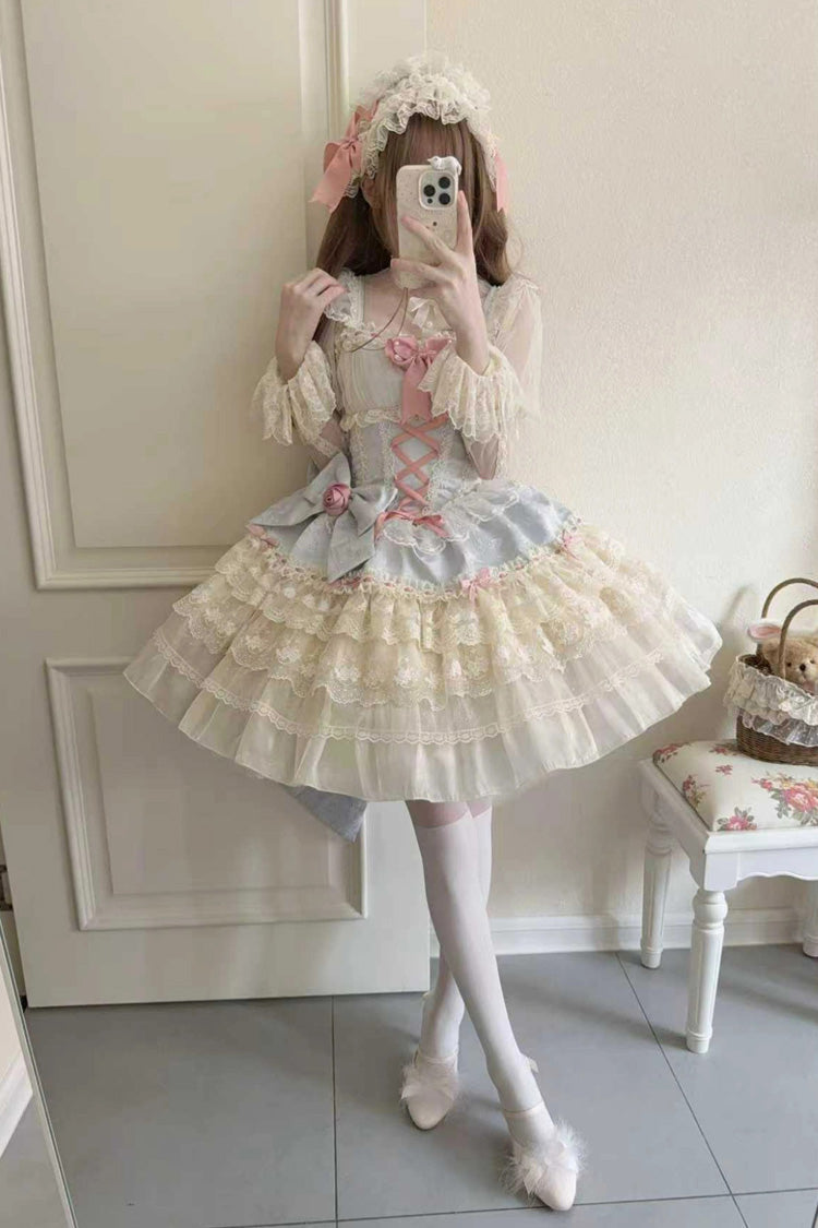 Blue Rose Canticle Sleeveless Multi-Layered Bowknot Lace Lace-Up Pearl Ballet Sweet Lolita Jsk Dress