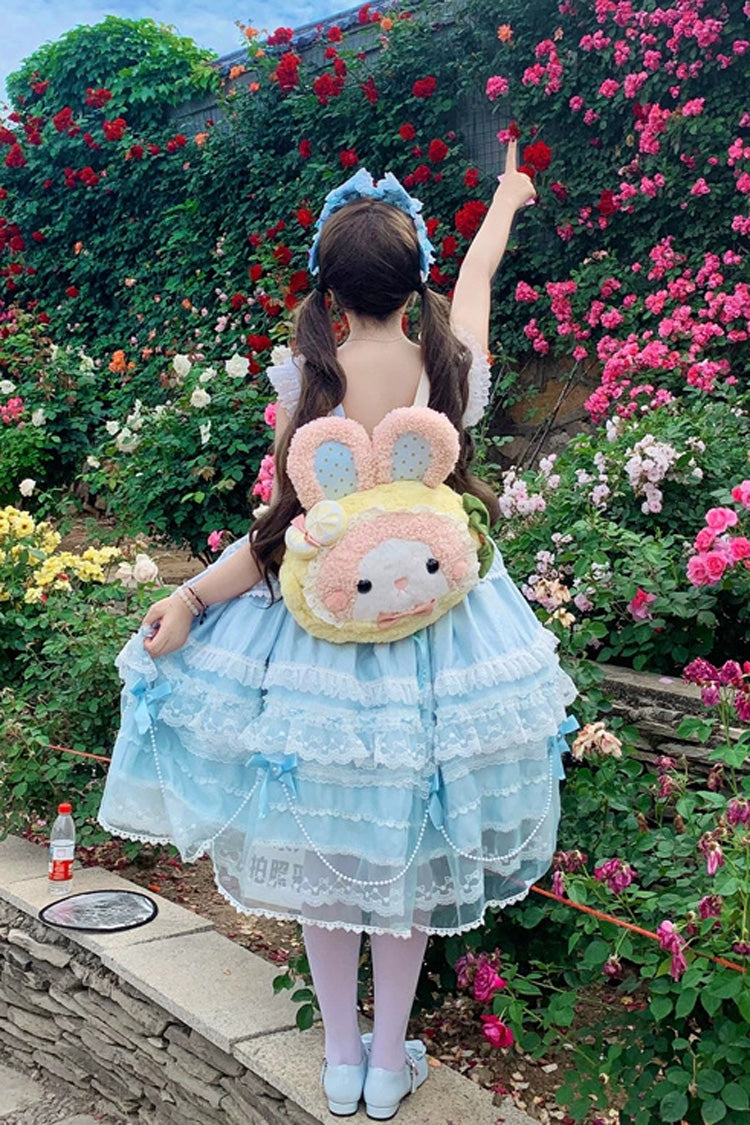 Showa Girl Sleeveless Triple-Layered Ruffle Bowknot Lace Pearl Sweet Japanese Lolita Jsk Long Dress 2 Colors
