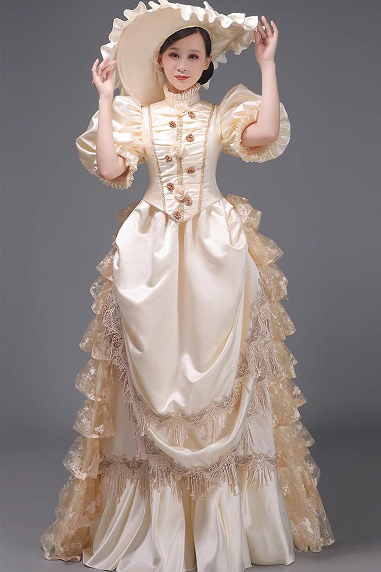 European Style Long Sleeves Multi-layer Ruffle Classic Elegant Princess Victorian Dress 3 Colors
