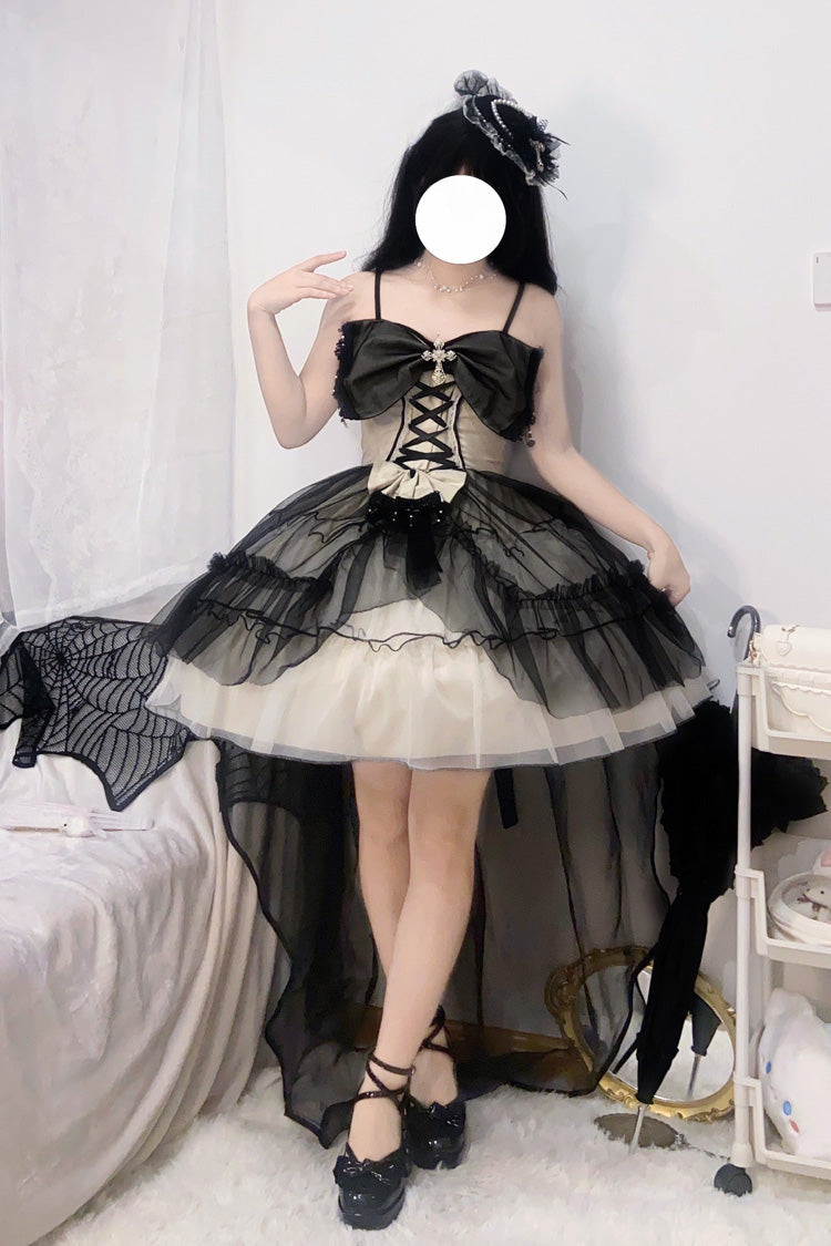 Black/White Ruffle Hanayome Lace Lace-Up Gothic Plus Size Lolita Jsk Dress (Short Version)