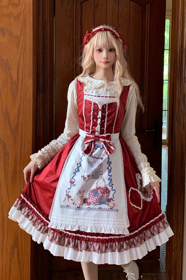 Wine Red Little Red Riding Hood Ruffle Bowknot Sweet Lolita Jsk Dress