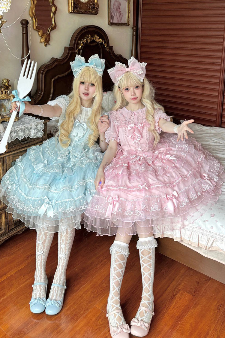 Pink Lotus Butterfly Heart Multi-Layered Ruffle Hanayome Bowknot Lace Sweet Lolita Jsk Dress
