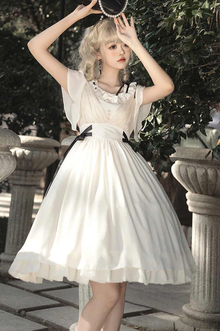 White Moonlight March Chiffon Short Sleeves Ruffle Sweet Lolita Dress