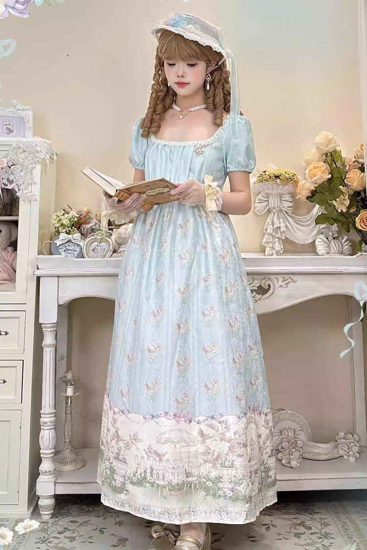 Green Spring of Nai Square Collar Short Sleeves Print Pearl Sweet Elegant Lolita Dress