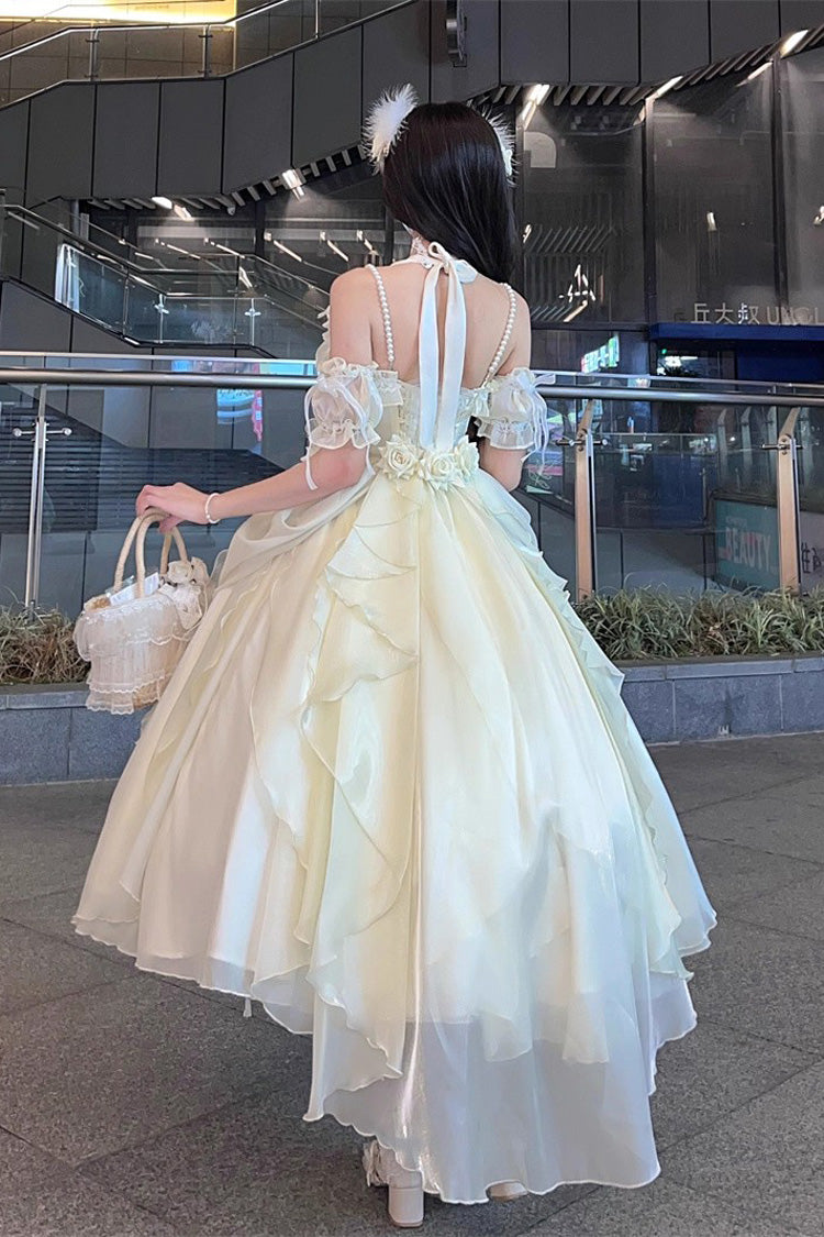 Ivory Cindy Rose Halterneck Sleeveless Ruffle Bowknot Sweet Elegant Lolita Jsk Dress