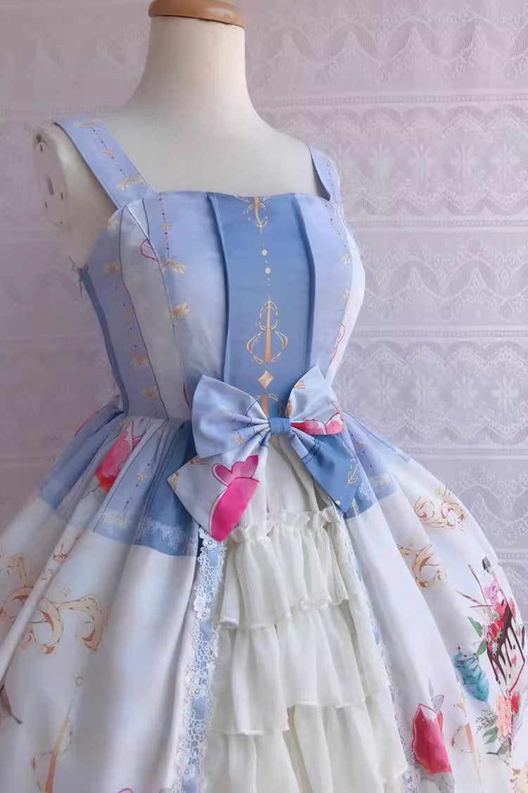 Cool Summer Dessert Print Ruffle Cardigan Bowknot Sweet Lolita Jsk Dress 3 Colors