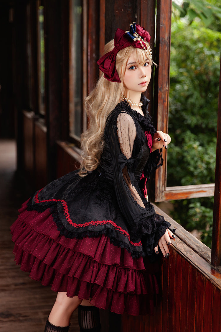 Pearl Box Sleeveless Triple-Layered Bowknot Lace Slim Pearl Sweet Elegant Lolita Jsk Dress 3 Colors