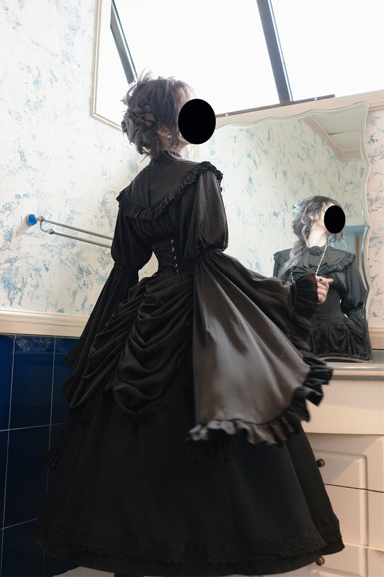 Black Sleepwalking Long Hime Sleeves Stitching Lace Plus Size Gothic Elegant Lolita Skirt Set