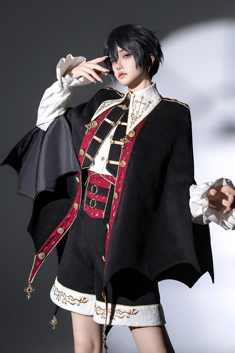Black Vampire Noble Court Long Sleeves Embroidery Gothic Prince Handsome Ouji Lolita Set