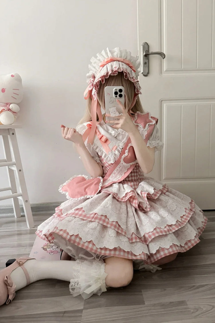 Pink Star Grant Angel Triple-Layered Print Ruffle Sweet Lolita Dress