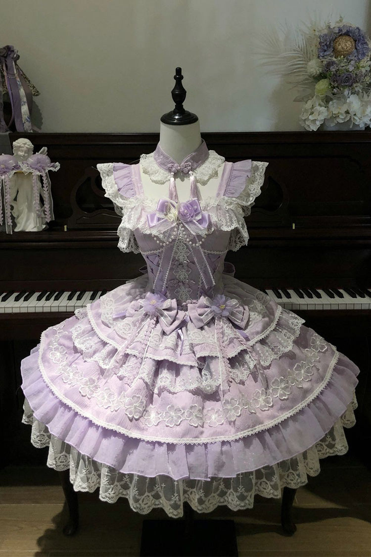 Purple Rain of Peaches Sleeveless Multi-Layered Bowknot Lace Sweet Chinese Style Lolita Jsk Dress