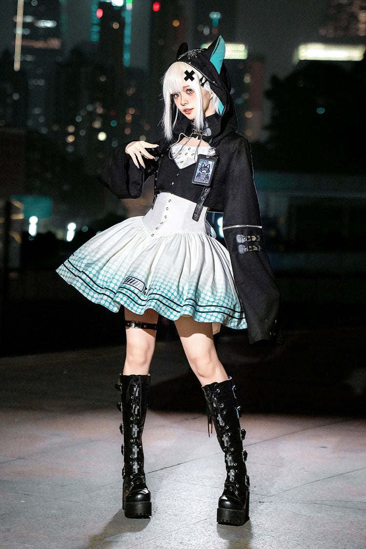 Black/White Electronic Cat Print Future Suit Gothic Cool Lolita Dress